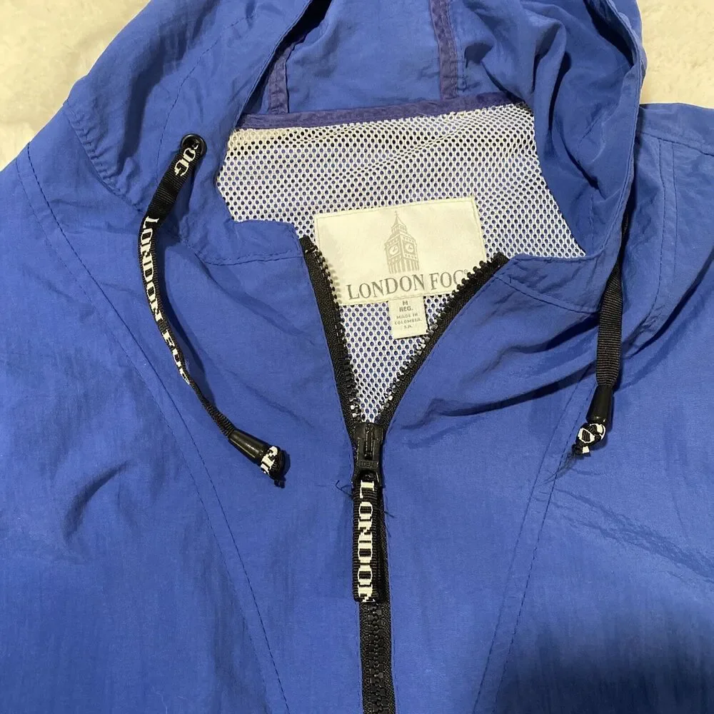 London Fog Mens‎ Royal Blue Hooded Anorak Half Zip Windbreaker Jacket Size M